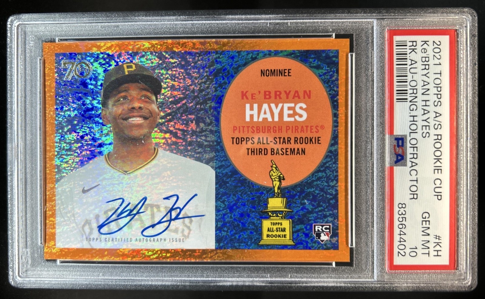 2021 Topps All-Star Rookie Cup Ke Bryan Hayes Auto Orange Holofractor /25 PSA 10