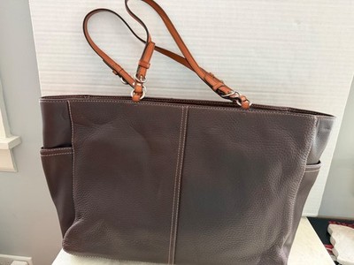 Coach F11347 Brown Pebbled Leather Large Tote Shoulder Bag for