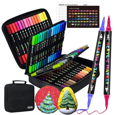 IVSUN Acrylic Paint Pens, 60 Colors Dual Tip Paint Markers with Fine Tip and ...