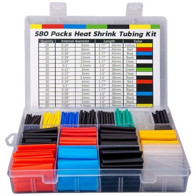 Schrumpfschlauch Set, 580 Stück, Kabel reparatur, Isolation, Farbig, EVA, 11 ...