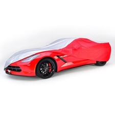 C7 Corvette Car Cover Indoor/Outdoor Silver/Red with Embossed Flag : 2014-2018