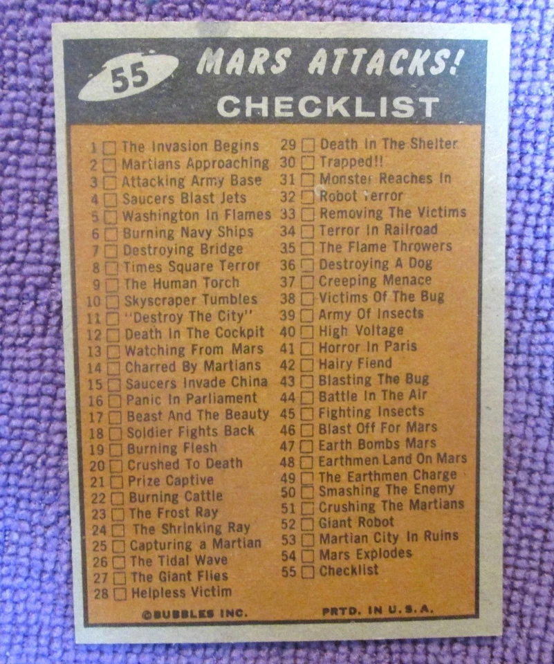 Carte originali 1962 Mars Attacks #55 Mars Attacks Sinossi della storia Bolle - Immagine 3 di 4