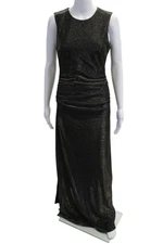 Halston Womens Maxi Sheath Dress Black Metallic Zip Sleeveless Size 4