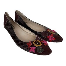 All Black Brand 37.5 Size 7 Pointy Toe Flats Shoes Burgundy Calf Hair Colorful