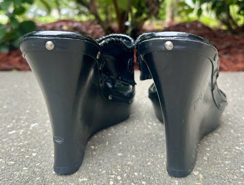 JACK ROGERS Marbella Wedge Sandals Black Leather Platform Heels Size 10 Vintage - Picture 5 of 8