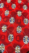 Jos A Bank Tie Men's Red, Blue, & Silver Geometric Necktie 100% Silk Made in USA