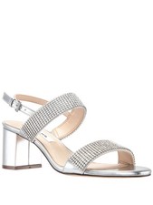 NINA Womens Silver Naomi Open Toe Block Heel Leather Sandals Shoes 5.5 M