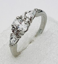 Sterling Silver 925 Prong Set Oval Pear Round CZ Ring Size 7
