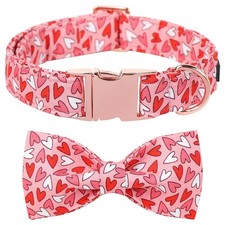 Valentine's Day Dog Collar with Bow Tie Love Heart Pattern Bowtie (Large)