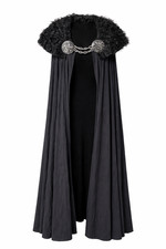 Black Fantasy Cloak Faux Fur Chain Gothic Cosplay Cape Renaissance LARP