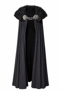 Black Fantasy Cloak Faux Fur Chain Gothic Cosplay Cape Renaissance LARP