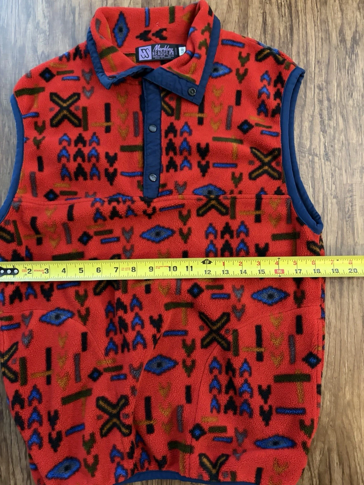 Merkley Headgear Men's Fleece Vest Snap Placket Pockets Geometric Red S - product detail image 4