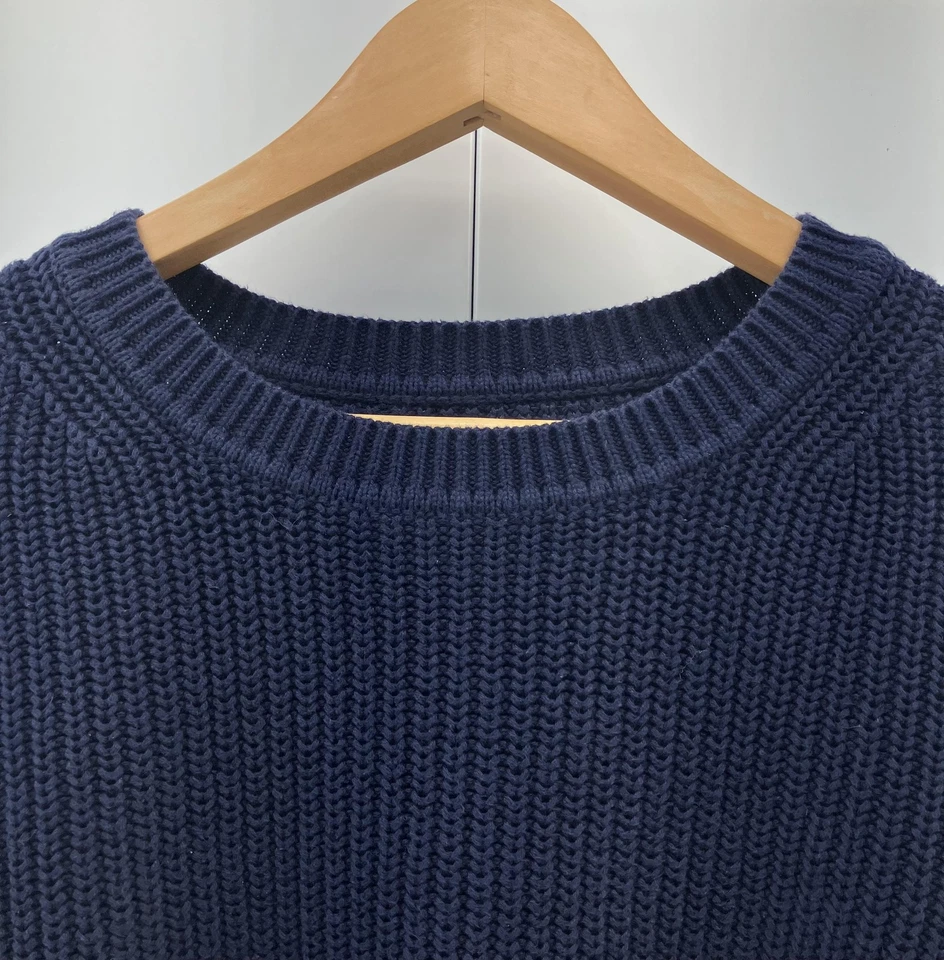 GAP Sweater Womens Medium Petite Navy Cotton Crewneck Chunky Knit Pullover - Image 2 of 4