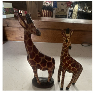 Hand Carved Painted Wooden Giraffe Figurine Pair Made in Kenya