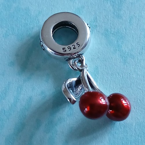 Kirsche Dangle Charm Kirschen Obst echt 925 Sterling Silber für Armbänder 💖