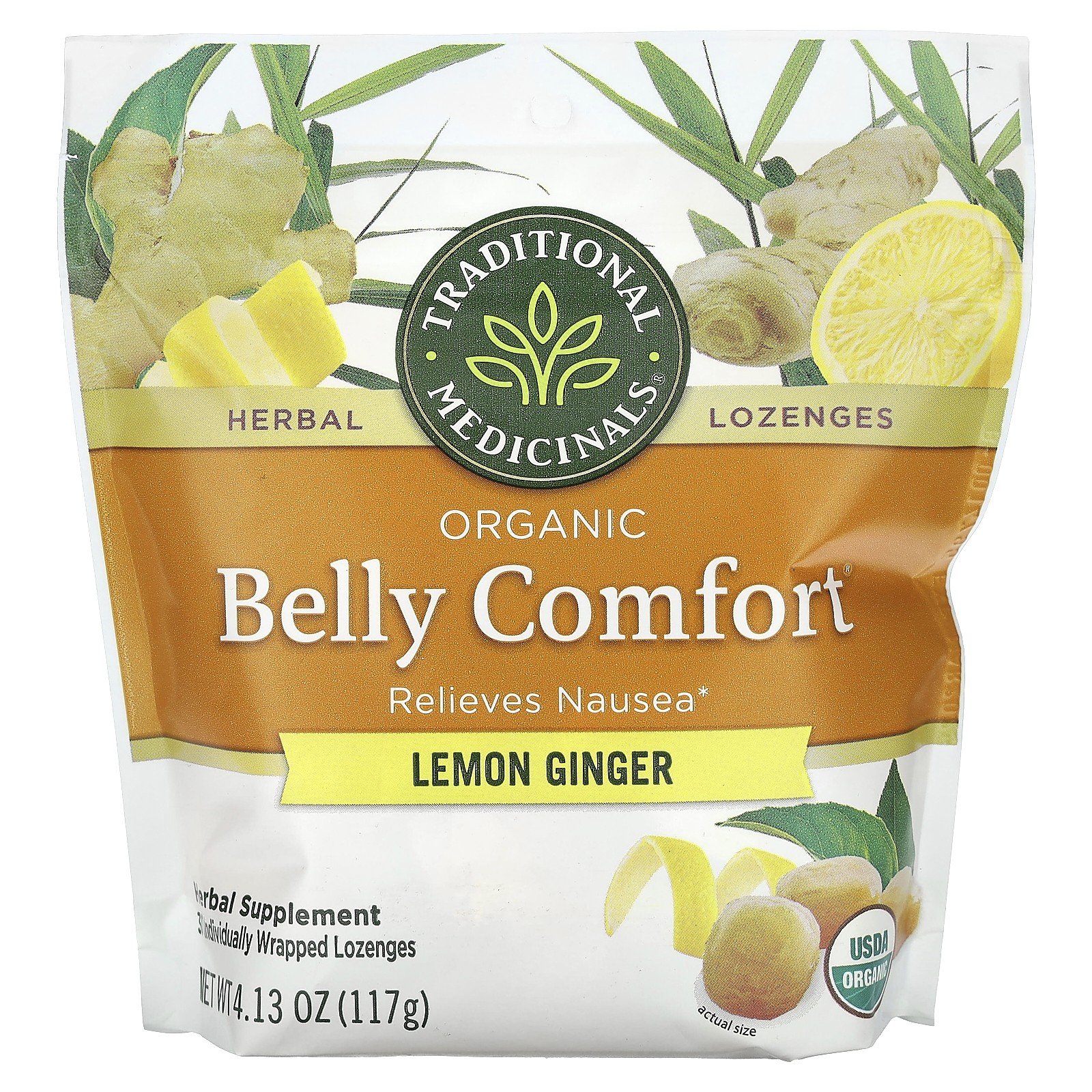 Organic Belly Comfort, Lemon Ginger, 30 Individually Wrapped Lozenges, 4.13 oz