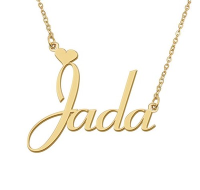 18k Gold Plated Jada Heart Name Necklace Stainless Steel for Womens Birthday Gra
