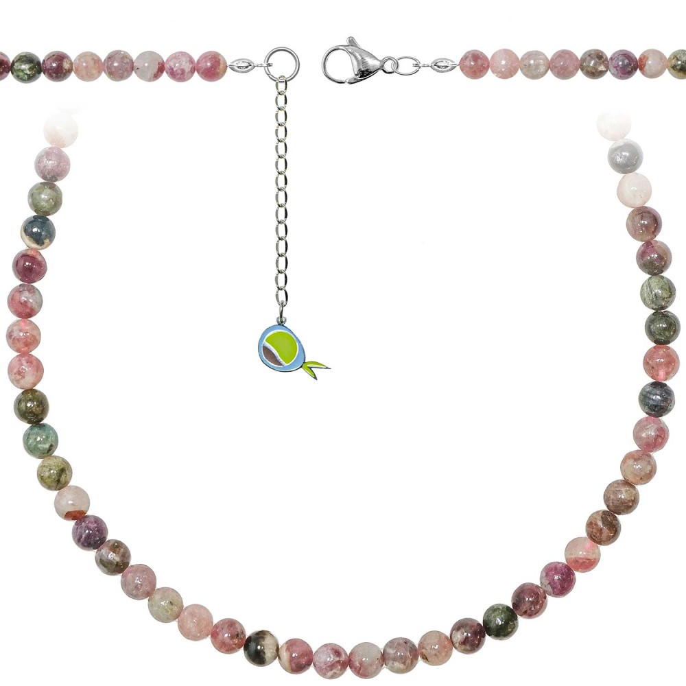 Collier tourmaline multicolore haut de gamme, perles de 6 mm façonnées en sautoir de 70 cm