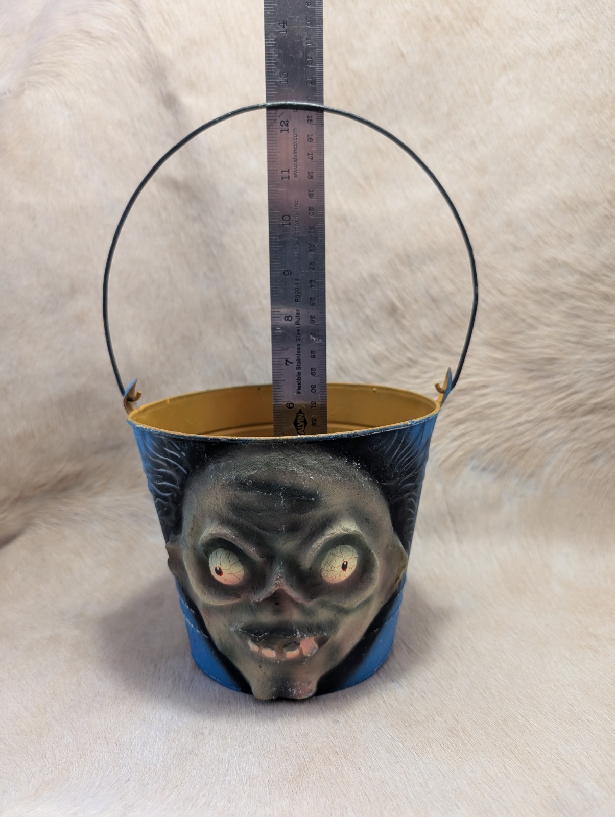 Halloween Trick Or Treat Bucket Vintage Feed The ZOMBIE 🧟! Paper-mache 