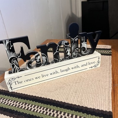 Wooden FAMILY Words Decorative Sign Free Standing Table Top Decoration