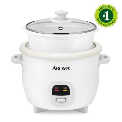 AROMA 6-Cup Rice Cooker & Food Steamer with Bonded Granite Nonstick Ceramic New