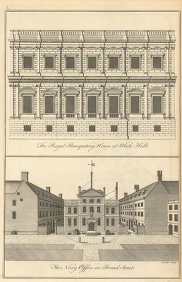 Das Banketthaus, Whitehall / Das Marinebüro in der Broad Street. Cole 1760