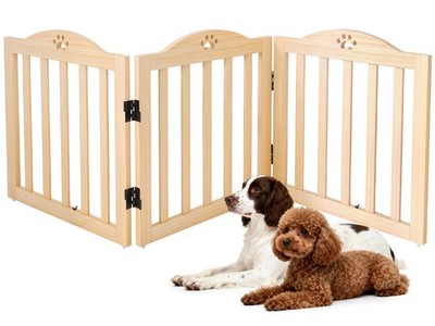 Foldable Wooden Dog Gate, 23.6'' Tall 3 Panels Indoor Puppy Gate, Freestanding...