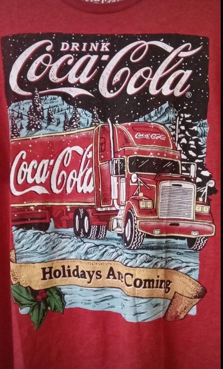 2 X Christmas T-Shirt Bundle: Red Coca-Cola Truck & Blue Funny Reindeer (L/XL) image 7