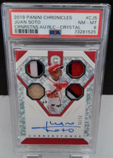 G734 2019 CHRONICLES CORNERSTONE JUAN SOTO AUTO RELIC #CJS PSA 8 CRYSTAL 21/25