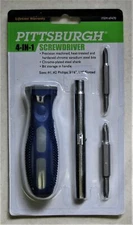 4 In 1 Screwdriver Ph1 & 2 Slotted 3/16" & 1/4" Bit Storage In TPR Handle 