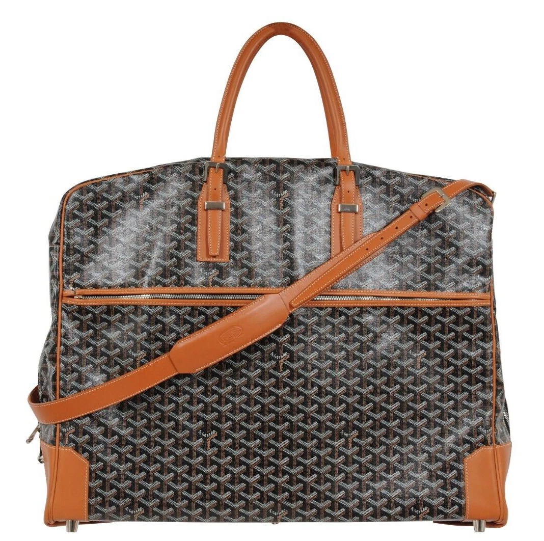 Goyard Porte Habit Garment Bag Black Brown Leather Travel Carry On Crossbody