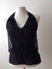  Famous maker CHIFFON Blouson silk eve top exquisit lace treatmt, peplum slvless