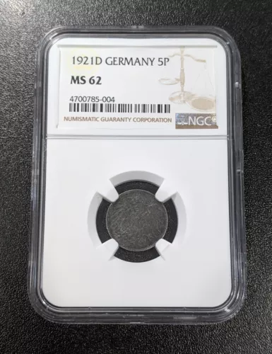 1921 D MS62 Germany Empire 5 Pfennig  KM#19 UNC Deutsches Reich NGC Iron 