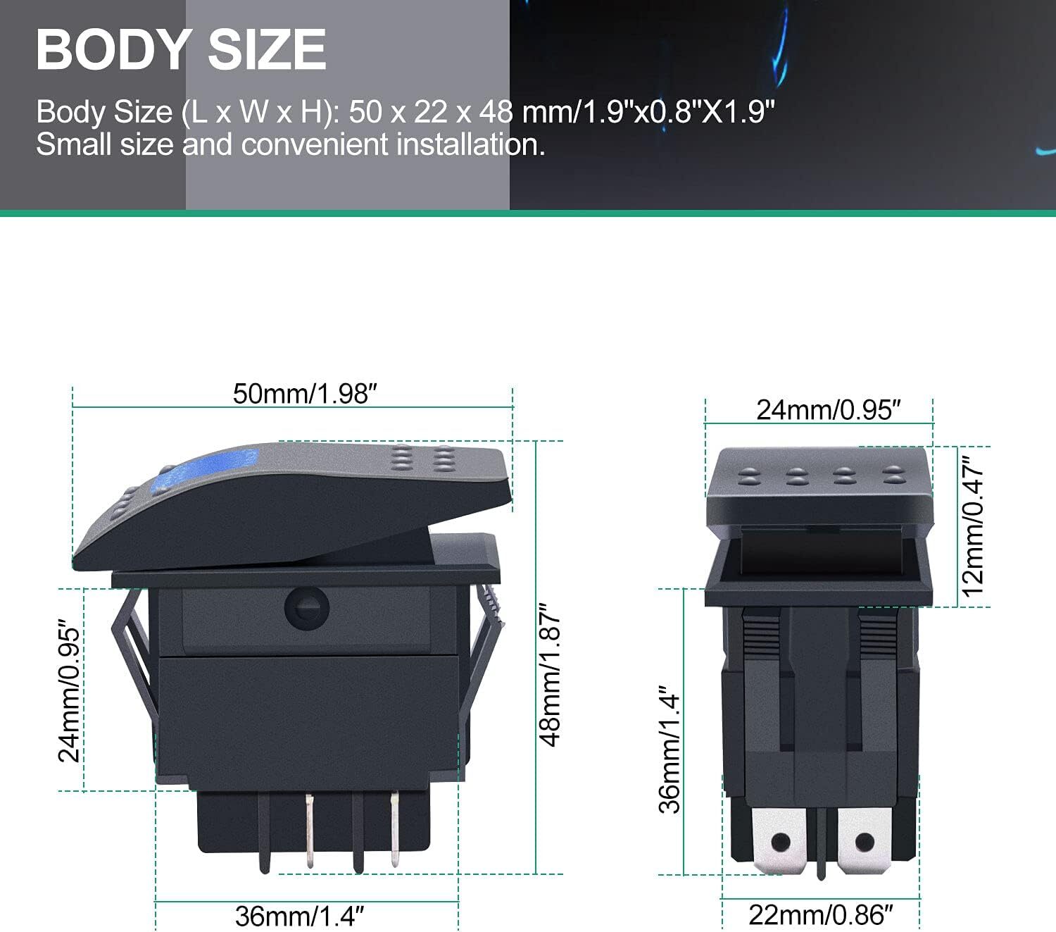 12V 24V Waterproof Car Van Boat Marine Dash Rocker Switch Blue