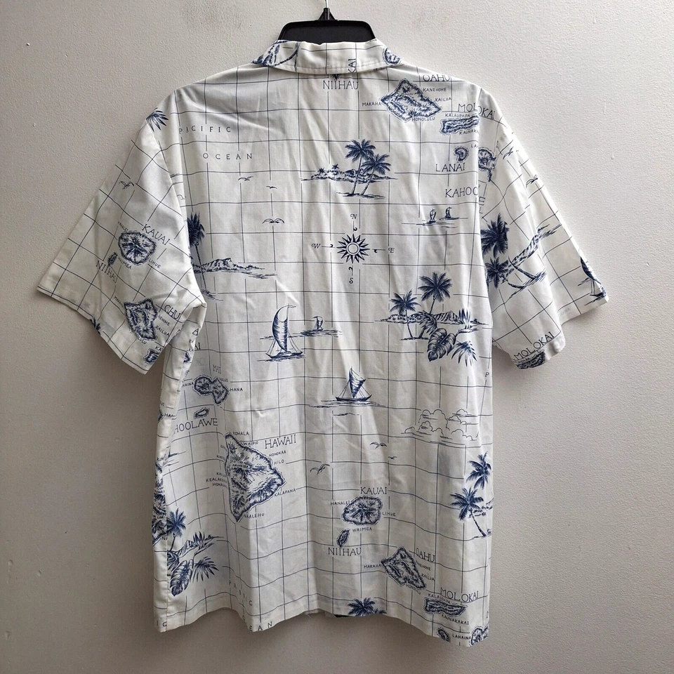 Camisa De Colección Malihini Hawaiana Botón Para Hombres Grande Azul Blanco Mapa Islas Manga Corta Foto 2 de 4