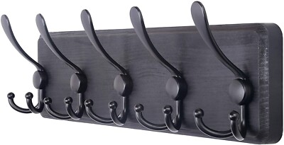 Rustic Coat Rack with 5 Hooks - Black Wall Mounted 24'' Coat Rack - Solid Pine...