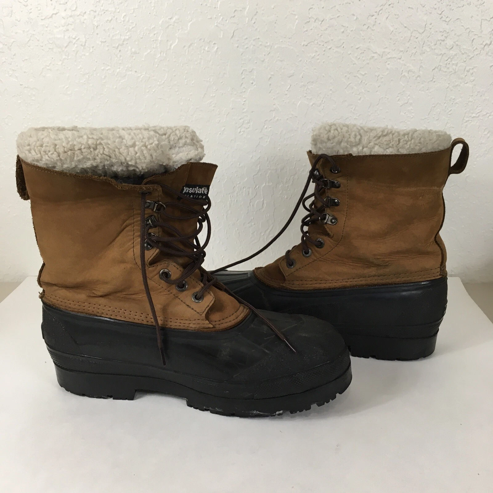 Thom McAn Snow Boots Mens 11 Wool Blend Lined Leather Upper Rubber Feet Winter