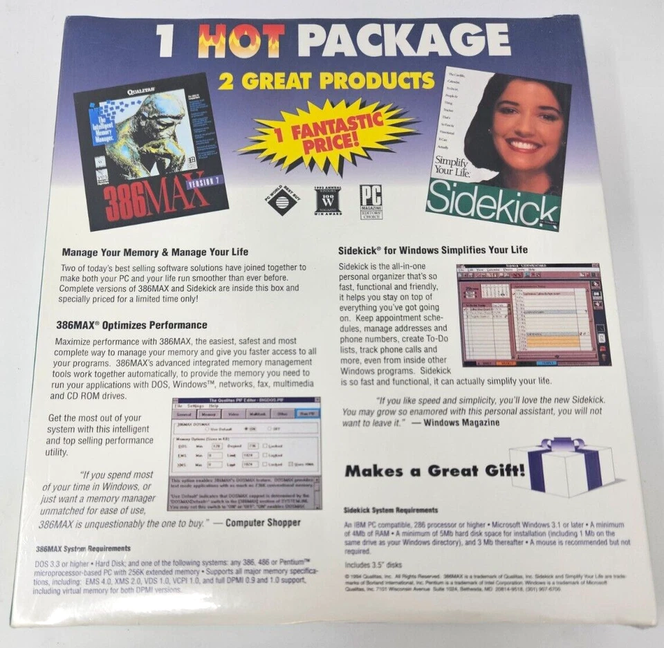 386Max Qualitas Memory Management 3.5 Floppy & Sidekick PC Big Box NEW! DOS Win! - Image 3 of 4