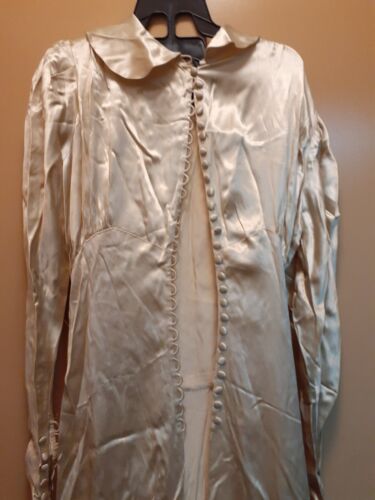 Elegant Antique SILK SATIN Champagne WEDDING ? DRESS , TRAINED Ivory 1920s Vtg - Picture 3 of 13