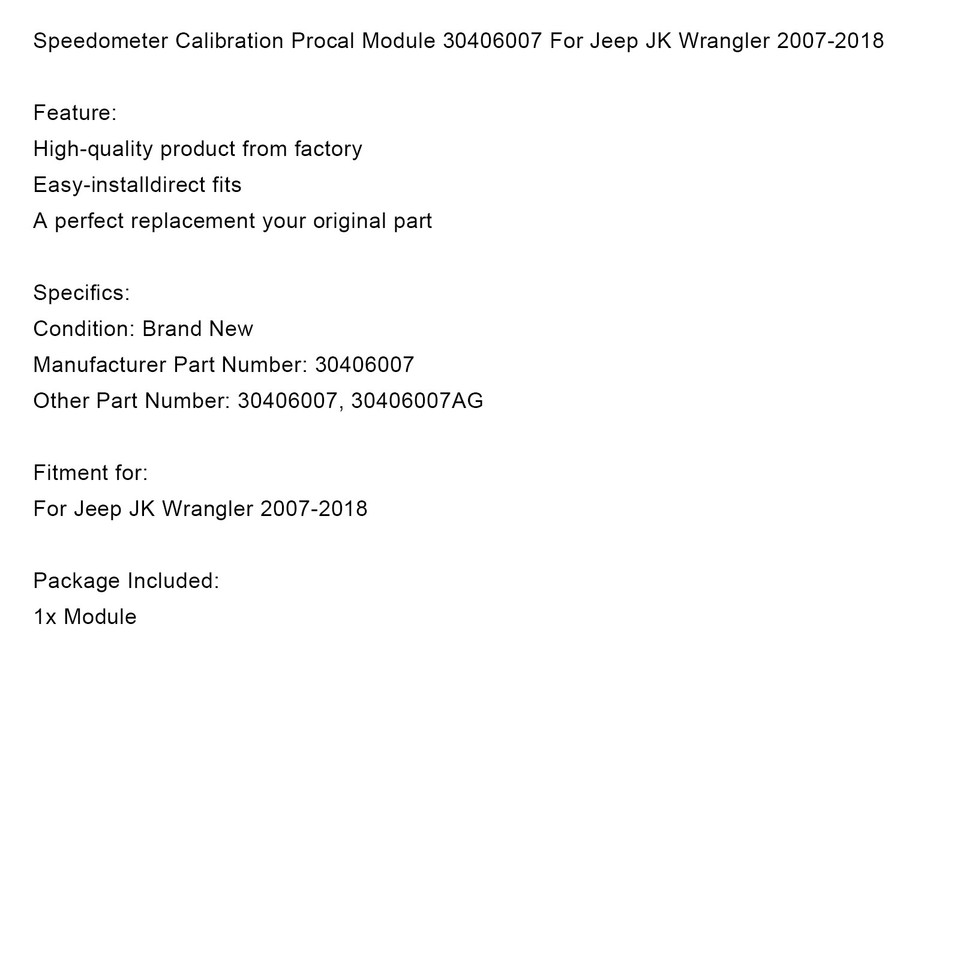 Speedometer Calibration Procal Module 30406007 For Jeep JK Wrangler
