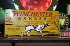 WINCHESTER RANGER LOADED SHOT SHELLS  EMBOSSED METAL SIGN HUNTING DOG GUN AMMO