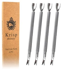 STAINLESS STEEL CUTICLE PUSHER MANICURE PEDICURE NAIL CARE ART TOOLS (4 PC SET)
