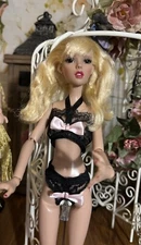 DOLL CLOTHES, HANDMADE BLACK LACE LINGERIE, FITS 16 INCH TONNER DEJA VU