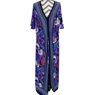 Roamans W's Plus 22/24 1x Kaftan Long Dress Multi Colors Hippie Boho Purple Blue