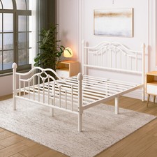 E-motie Metal Twin/Full/Queen Bed Frame with Iron Headboard and Footboard/White