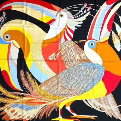 HERMES トゥカン デザイン レンゲ HERMES Carre 140 Silk Shawl Toucans de Paradis by Katie Scott