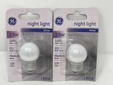 VTG 2x GE Nightlight Bulb S11, 7.5W Medium Base, White 120 Volts Phillipines NOS