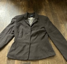 Ann Taylor Womens Size 8 Brown 100 Wool Notch Collar Blazer Career Jacket