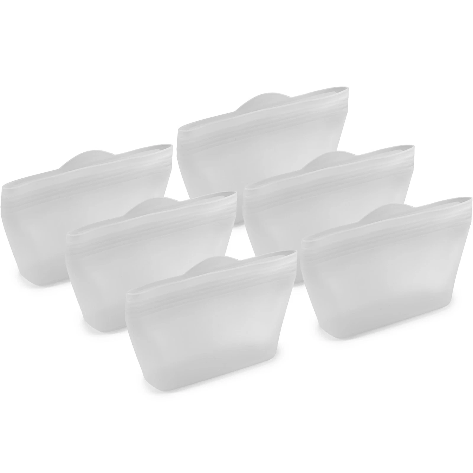 Reusable Snack Bags - Set of 6 Clear Silicone Freezer Bags, Airtight Leak Res...