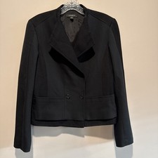 Ann Taylor Size 4 Black Double Breasted Mixed Media Blazer Jacket Fully Lined